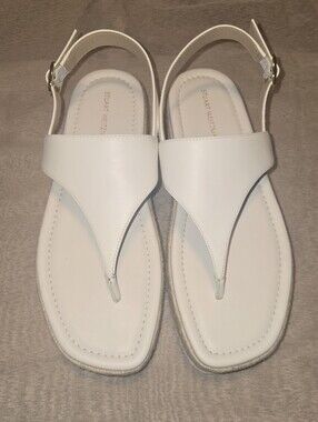 Stuart Weitzman White Leather Thong Sandals